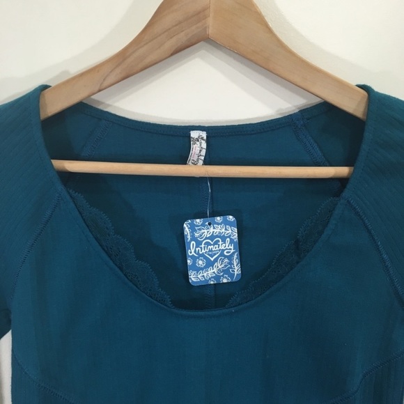 Free People Teal Lace Ribbed Crop Longsleeve New - Picture 4 of 5